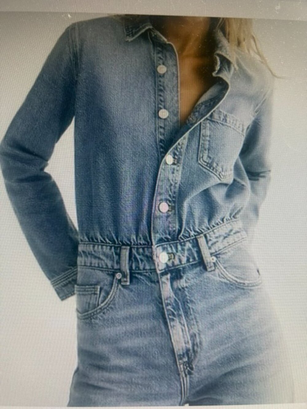 We The Free FP CRVY Fitted Washed Denim Button  Scandalous Coverall Jumpsuit NEW - Picture 6 of 16